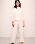 Model wears Cozy Time Wide Leg Pant in Ivory.