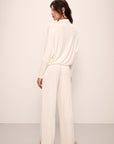 Model wears Cozy Time Wide Leg Pant in Ivory.