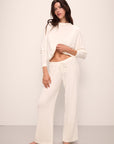 Model wears Cozy Time Wide Leg Pant in Ivory.