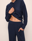 Model wears Softest Sweats Straight Leg Pant in Navy.