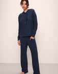 Model wears Softest Sweats Straight Leg Pant in Navy.