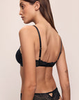 Back image of model wearing Lara Triangle Bralette in black