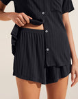 Model wears Gisele TENCEL™ Modal Rib Relaxed Short PJ Set in Black.