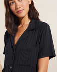 Model wears Gisele TENCEL™ Modal Rib Relaxed Short PJ Set in Black.