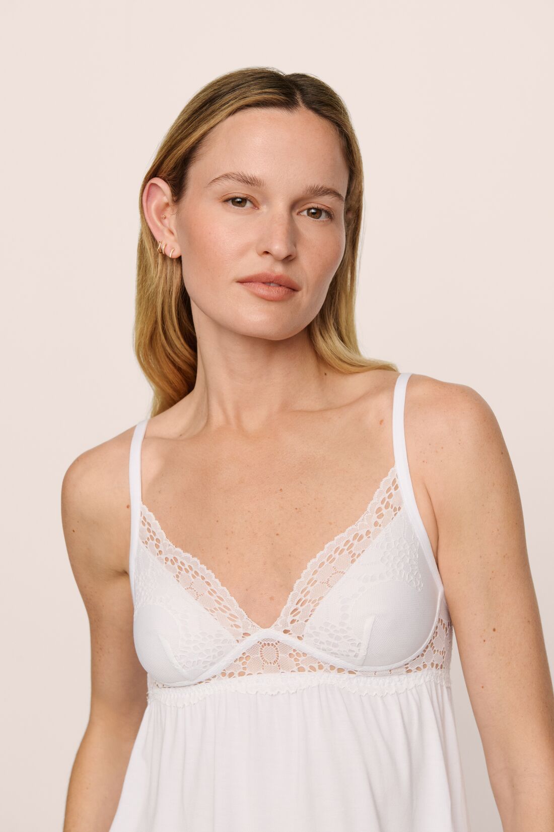 Model is wearing the Beatrix TENCEL™ Modal Cami & Short PJ Set in White