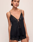 Detail image of model wearing Lara TENCEL™ Modal Cami & Short PJ Set in black.