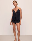 Image of model wearing Lara TENCEL™ Modal Cami & Short PJ Set in black.