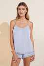 Model wears Gisele TENCEL™ Modal Ruffle Cami & Shortie Short Set in ice blue.