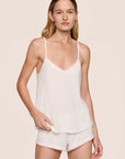 model is wearing Frida TENCEL™ Modal Cami & Shortie Short PJ Set in Ivory/Pink nectar
