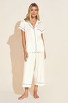 Gisele TENCEL�� Modal Short Sleeve Cropped PJ Set - Pure Ivory/Navy