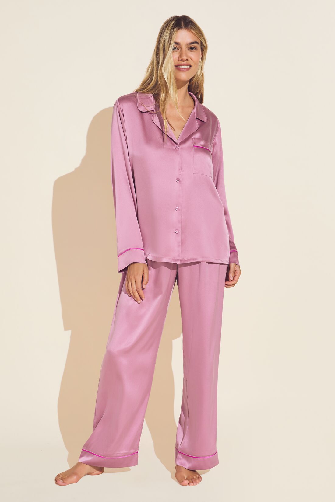 Washable 100% Mulberry Silk Pajama Set Button Up Blouse