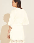 Model wears Rosalia TENCEL™ Modal Robe in Ivory.