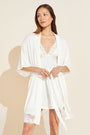 Model wears Rosalia TENCEL™ Modal Robe in Ivory.