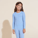 Eberjey Kids TENCEL™ Modal Unisex Long PJ Set  - Nordic Stripes Vista Blue/Ivory