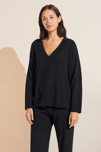 Recycled Boucle V Neck Top - Black