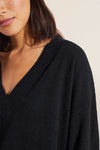 Recycled Boucle Boyfriend Oversized V-Neck Sweater - Black