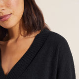 Eberjey Recycled Boucle Boyfriend Oversized V-Neck Sweater - Black