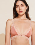 Model wears Flora TENCEL™ Modal Front Closure Bralette in Pink Rouge/Rose.