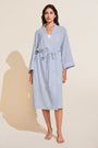 Model is wearing Nautico Midi Robe in Wedgewood Blue/White.