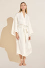 Model wears Inez Washable Silk Robe in Ivory.