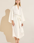 Model wears Inez Washable Silk Robe in Ivory.