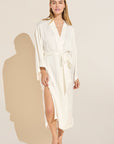 Model wears Inez Washable Silk Robe in Ivory.