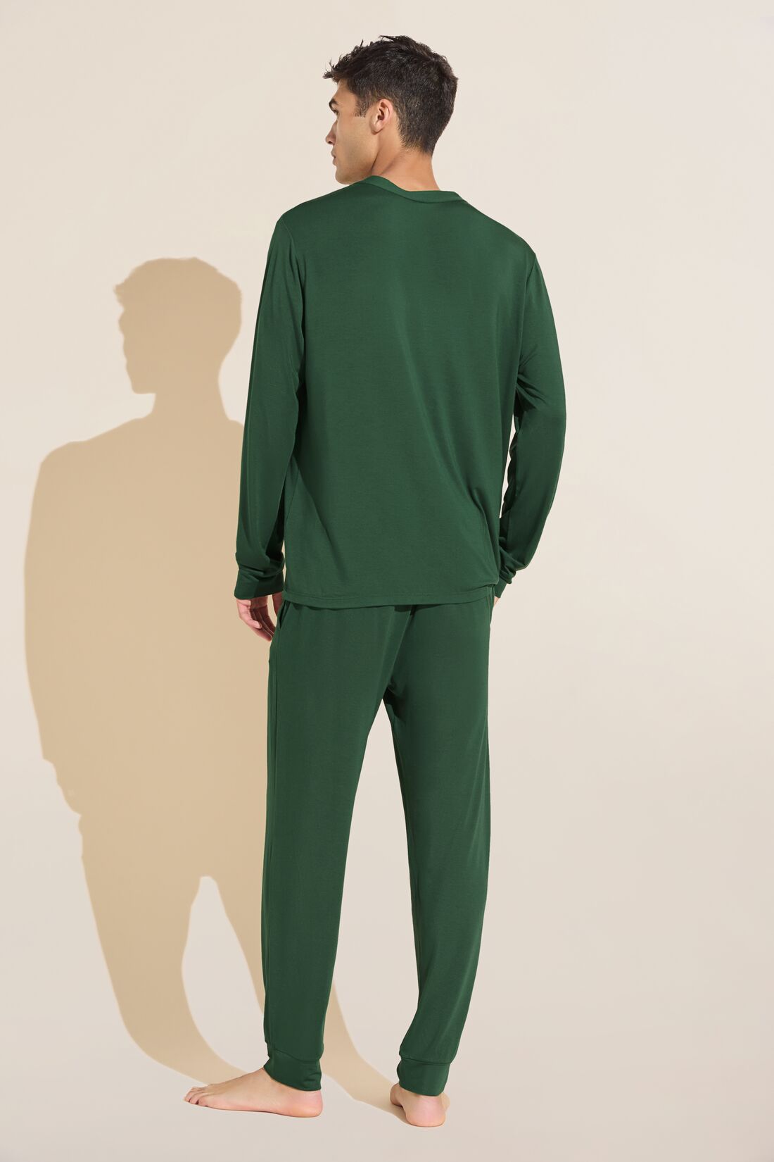 Model wears Henry TENCEL™ Modal Long PJ Set in Forest Green.