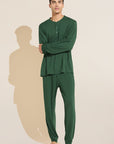 Model wears Henry TENCEL™ Modal Long PJ Set in Forest Green.