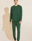 Model wears Henry TENCEL™ Modal Long PJ Set in Forest Green.