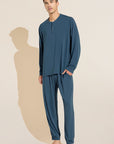 Model wears Henry TENCEL™ Modal Long PJ Set in Heritage Blue.