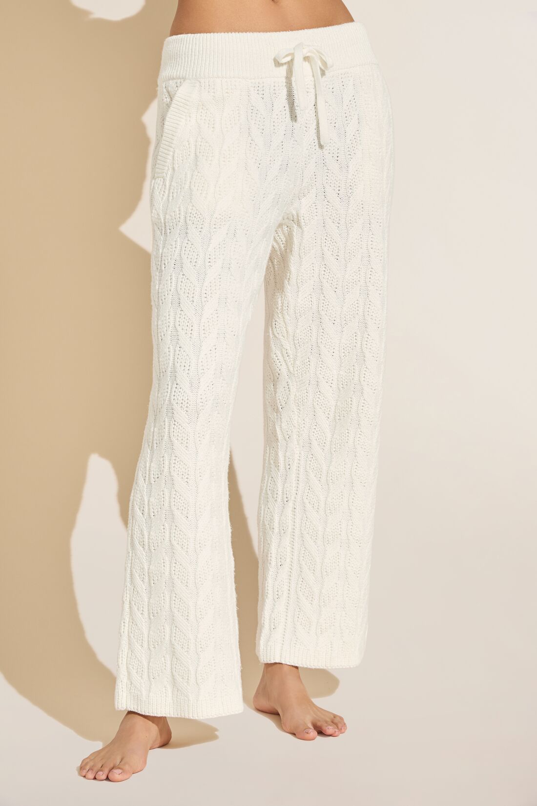 Cable Knit Recycled Sweater Straight Leg Pant - Ivory - Eberjey