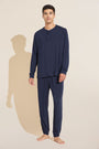 Model wears Henry TENCEL™ Modal Long PJ Set in True Navy.