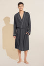 Model wears William TENCEL™ Modal Robe in Charcoal Heather/Ivory.