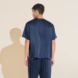 Eberjey Charles Washable Silk Short Sleeve & Pant PJ Set - Navy