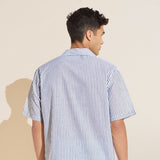 Eberjey Men's Organic Sandwashed Cotton Short PJ Set - Nautico Stripe Graphite