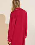 Model in Gisele Sleepshirt in Haute Red/Ivory 