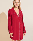 Model in Gisele Sleepshirt in Haute Red/Ivory 