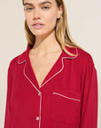 Model in Gisele Sleepshirt in Haute Red/Ivory 