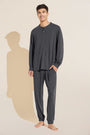 Model wears Henry TENCEL™ Modal Long PJ Set in Charcoal Heather.