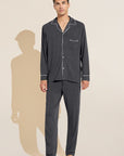 Model wears William TENCEL™ Modal Long PJ Set in charcoal heather/ivory.