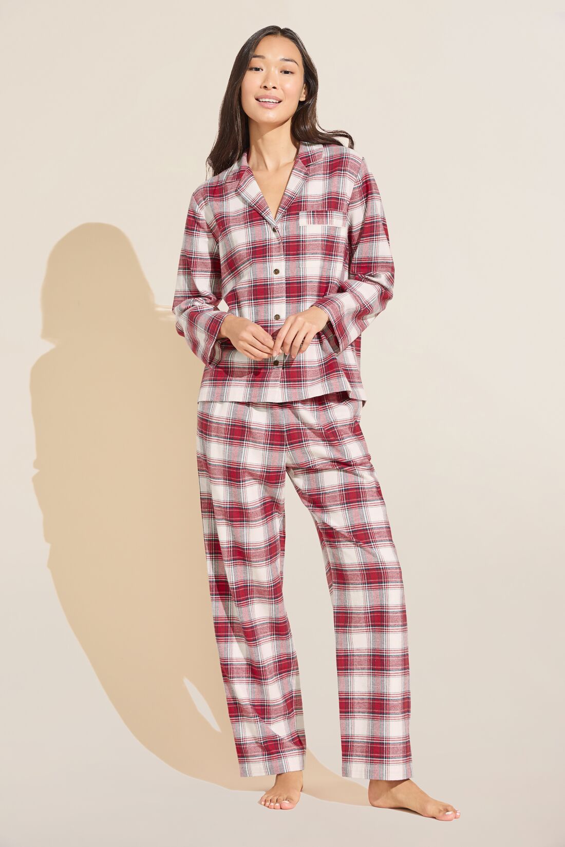 Ladies Irish Flannel Lounge Pyjamas - Red Tartan