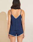 Model wears Frida TENCEL™ Modal Cami & Shortie Short PJ Set in Navy/Ivory.