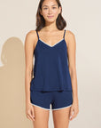 Model wears Frida TENCEL™ Modal Cami & Shortie Short PJ Set in Navy/Ivory.