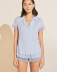 Model wears Malou TENCEL™ Modal Shortie Short PJ Set in Ice Blue.