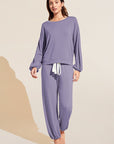 Model wears Gisele TENCEL™ Modal Effortless PJ Set in delphinium/ivory. 