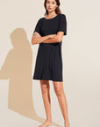 Model wears Gisele TENCEL™ Modal Everyday Short Sleeve Sleepshirt in black.