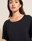 Model wears Gisele TENCEL™ Modal Everyday Short Sleeve Sleepshirt in black.