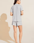 Model wears Gisele TENCEL™ Modal Rib Relaxed Short PJ Set in light heather grey..