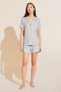 Model wears Gisele TENCEL™ Modal Rib Relaxed Short PJ Set in light heather grey.