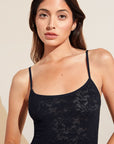 Model wears Soft Stretch Recycled Lace Slip in Black.